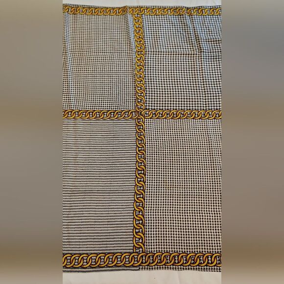Albert Nipon Black & Gold Vintage Checkered Scarf Houndstooth Gingham - Picture 9 of 14